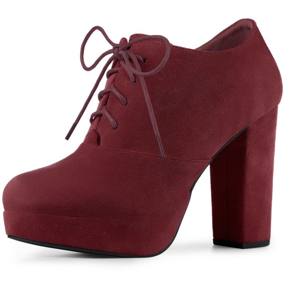 Platform Chunky Heel Burgundy Lace Up Ankle Booties
